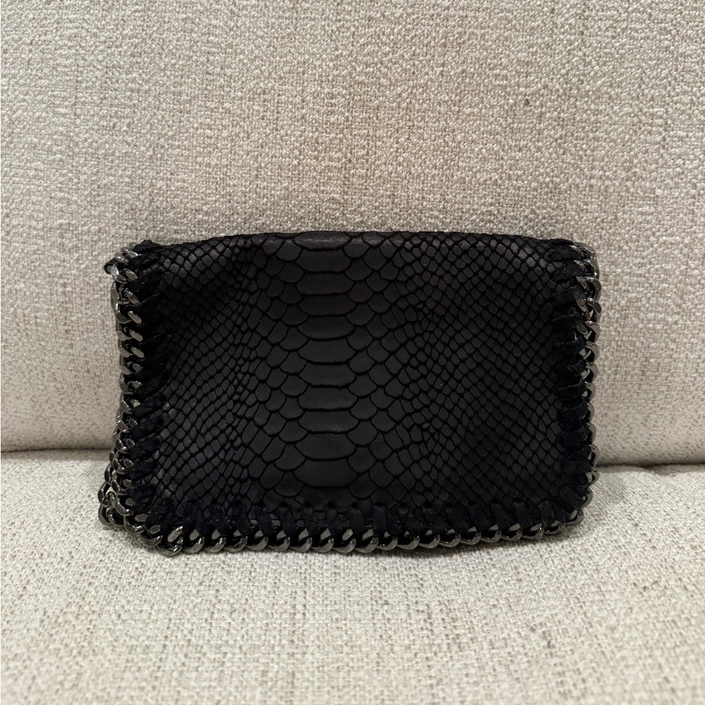 Authentic Leather Clutch and Cross Body - Black Chain-Trimmed Women's Bag